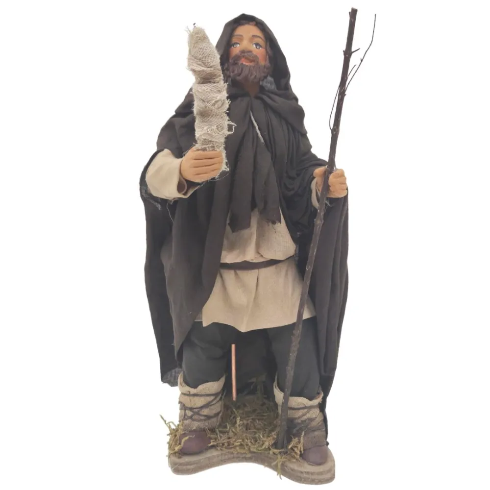 Animated Terracotta Man with Lighted Torch - 25 cm