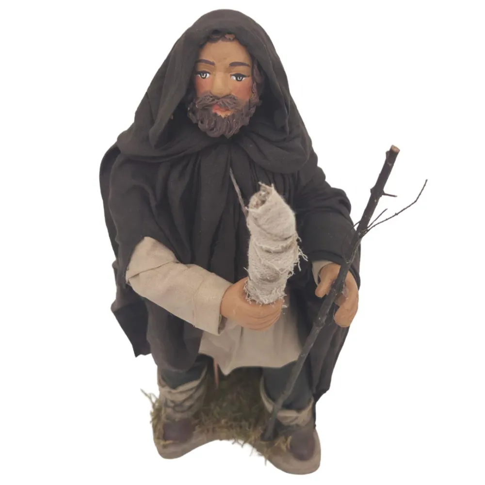 Animated Terracotta Man with Lighted Torch - 25 cm