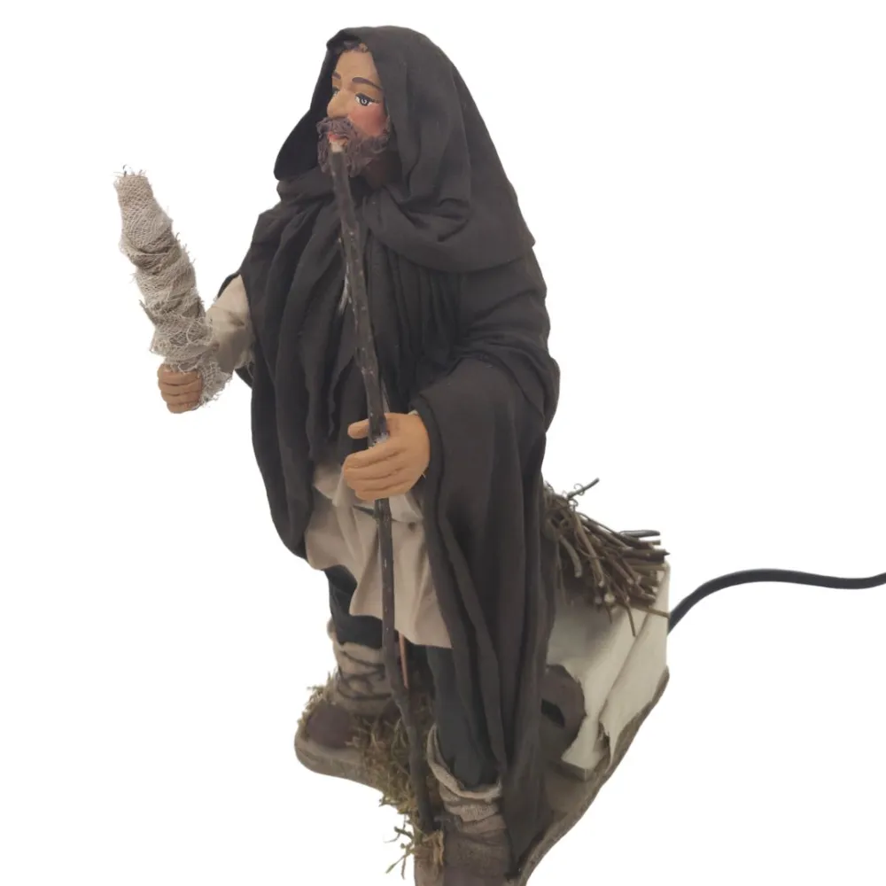 Animated Terracotta Man with Lighted Torch - 25 cm