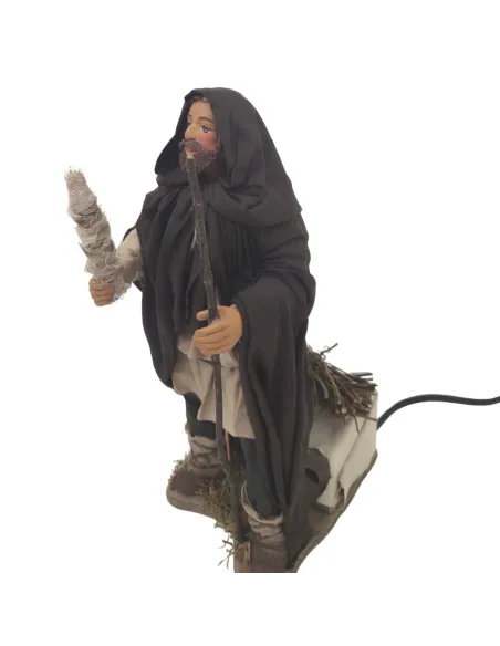 Animated Terracotta Man with Lighted Torch - 25 cm