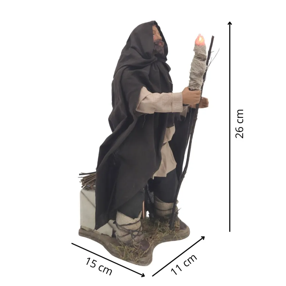Animated Terracotta Man with Lighted Torch - 25 cm