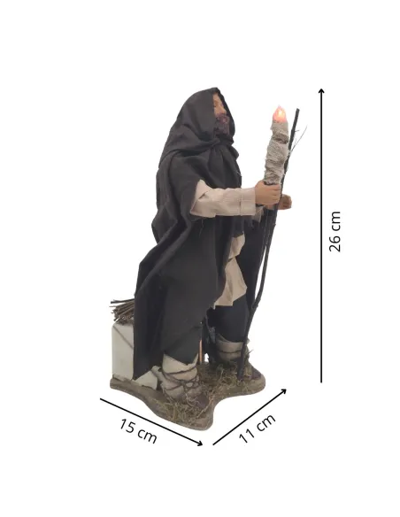 Animated Terracotta Man with Lighted Torch - 25 cm