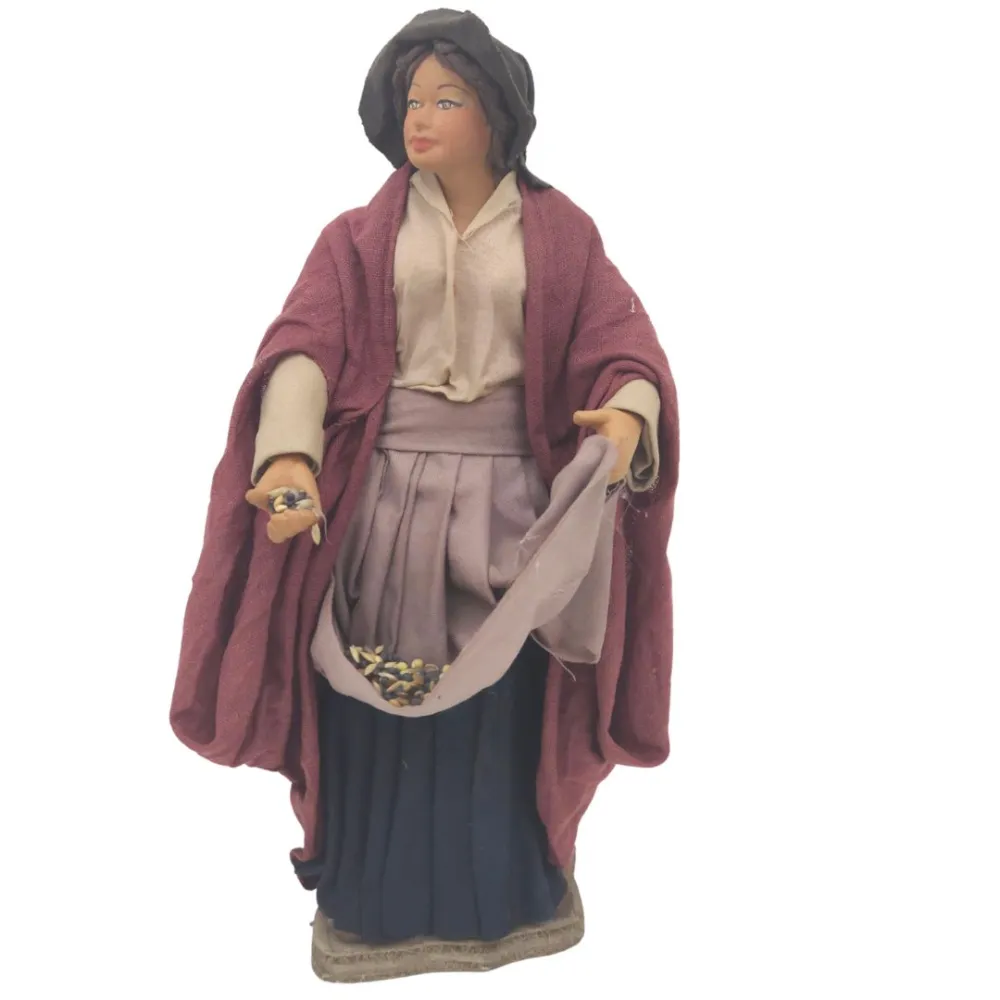 Animated Terracotta Woman Feeding Chickens - 25 cm