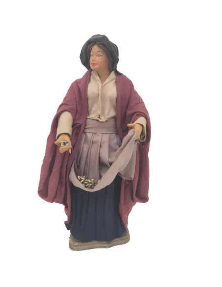 Donna che sparge il mangime in terracotta in movimento 25 cm