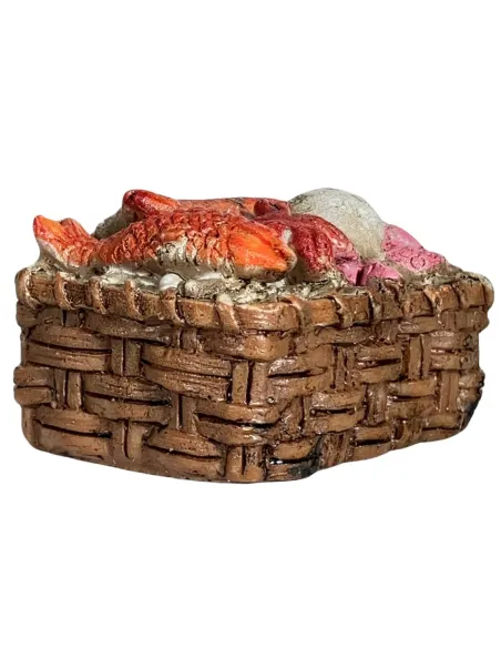 Cesta con prodotti ittici in resina per statue da 15-20 cm