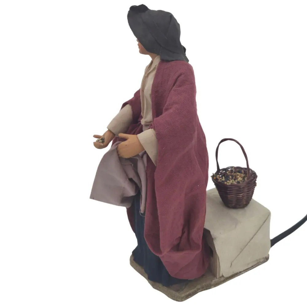Animated Terracotta Woman Feeding Chickens - 25 cm