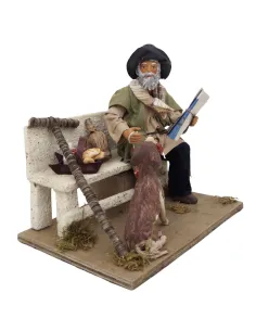 Animated Terracotta Vagabond with Dog on Bench - 25 cm 2