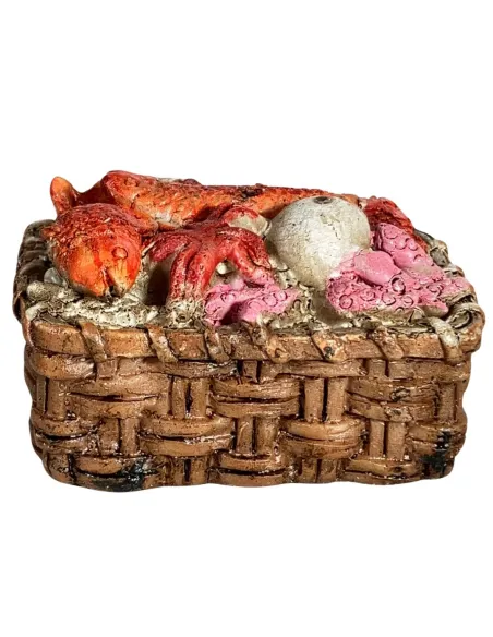 Cesta con prodotti ittici in resina per statue da 15-20 cm