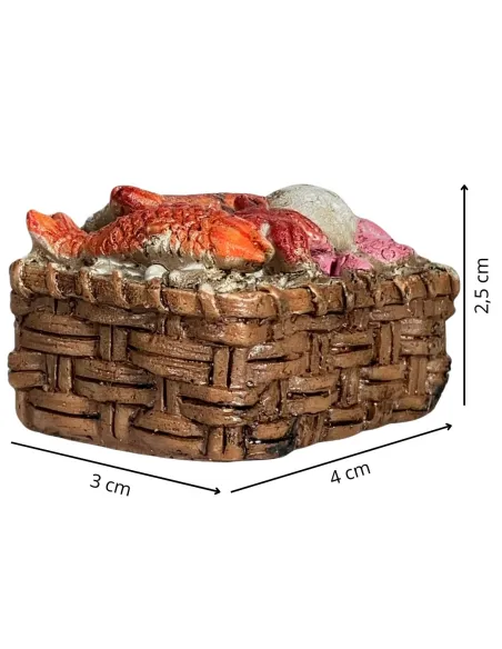 Cesta con prodotti ittici in resina per statue da 15-20 cm